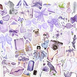 Pacote com 25 adesivos roxos, laços, borboletas, adesivos florais para diário e scrapbook