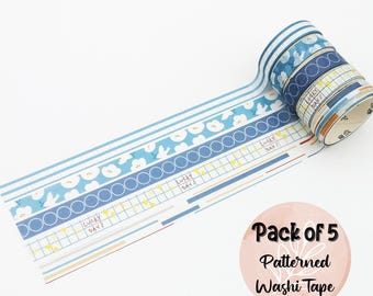Blue Washi Tape Set: Cloud & Geometric Scrapbooking Tape