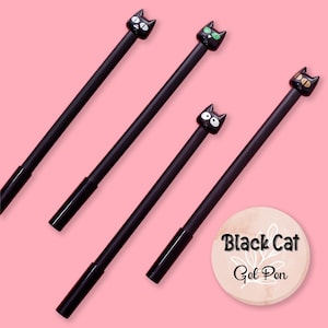Bolígrafo de gel con diseño de gato negro, bonitos bolígrafos de animales, tinta negra, útiles escolares, papelería kawaii para amantes de los gatos.
