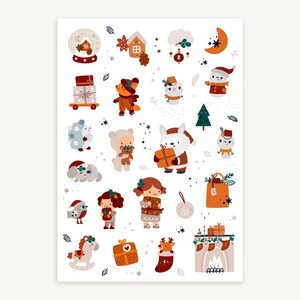 Waldweihnachtsaufkleberbogen, behagliche Weihnachten, festliche Waldfreunde Aufkleber für Planer, Journals, Geschenke