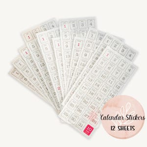 Hojas de pegatinas con fecha de calendario, 12 hojas, minimalistas, para planificadores y diarios