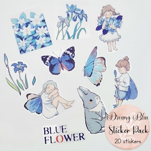 Pack d'autocollants bleu fleur et fille, fée, autocollants fantaisie pour agendas, journaux, albums de coupures