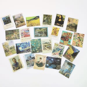 Vintage Art Stamp Stickers, Retro Painting, Junk Journal, Scrapbooking Supplies