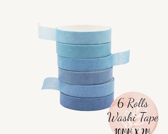 Blue Washi Tape Set, 6 Rolls Plain Solid Colour Tape, 10mm, Journaling, Scrapbooking, Gift Wrapping