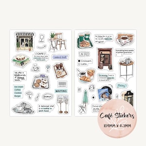 Café Sticker Sheets, Coffee Lover, Planner, Calendar, Scrapbook, Journal Stickers