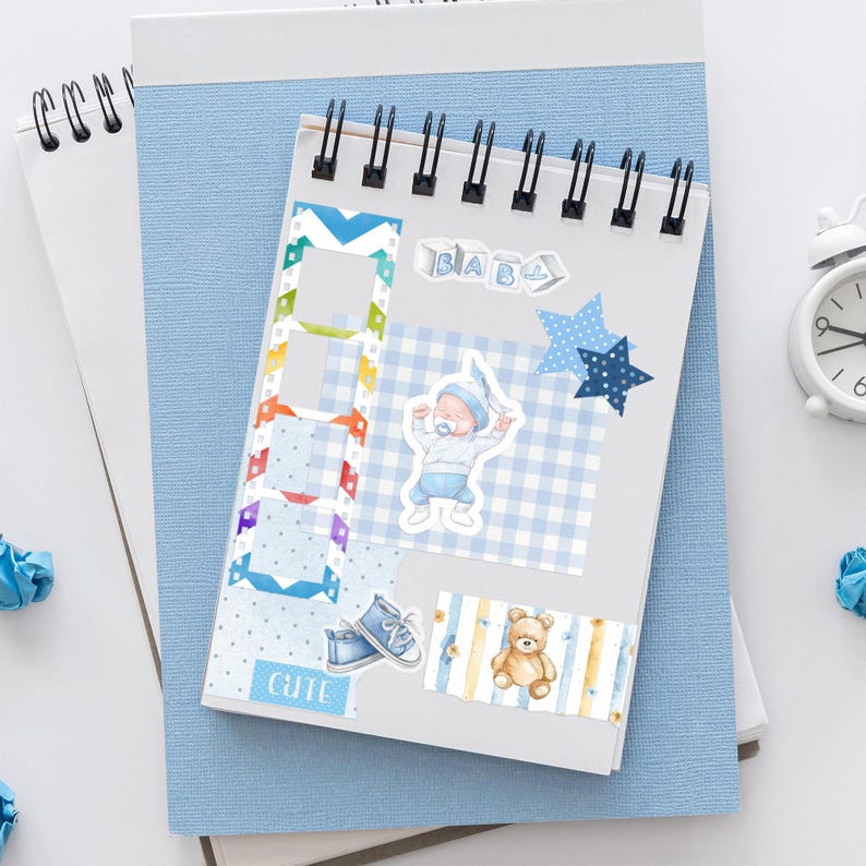 Paper Baby Kit Baby Boy Journaling Pack, Newborn Scrapbook Mixed Pack, Sticker Scrappy ...