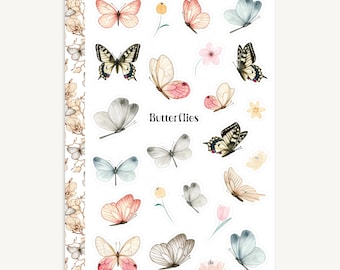Schmetterling Sticker Bogen - Watercolor Style, Journals & Planer, Scrapbooking Zubehör