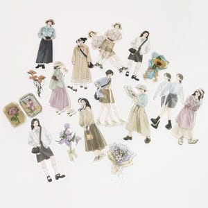 Stickers fille et fleurs, tenues, stickers pour agenda, tenue de journal, scrapbooking
