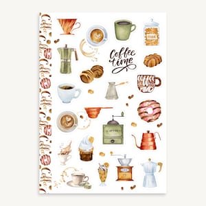 Feuille d'autocollants L'heure du café, Boulangerie, Amateur de café, Stickers pour agenda, Scrapbooking, Accessoires de journalisme