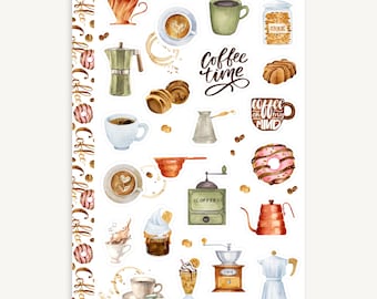 Stickervel Koffietijd, bakkerij, koffieliefhebber, plannerstickers, scrapbooking, accessoires voor dagboeken