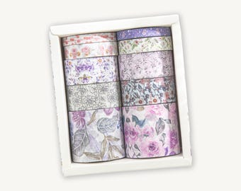 Purple Floral Washi Tape Set: Butterfly Planner Decor - 10 Rolls