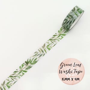 Spring Leaf Washi Tape, Nature Scrapbooking, Green Botanical Decorative Tape Roll, Planner Boarder, Journaling Crafting Tape