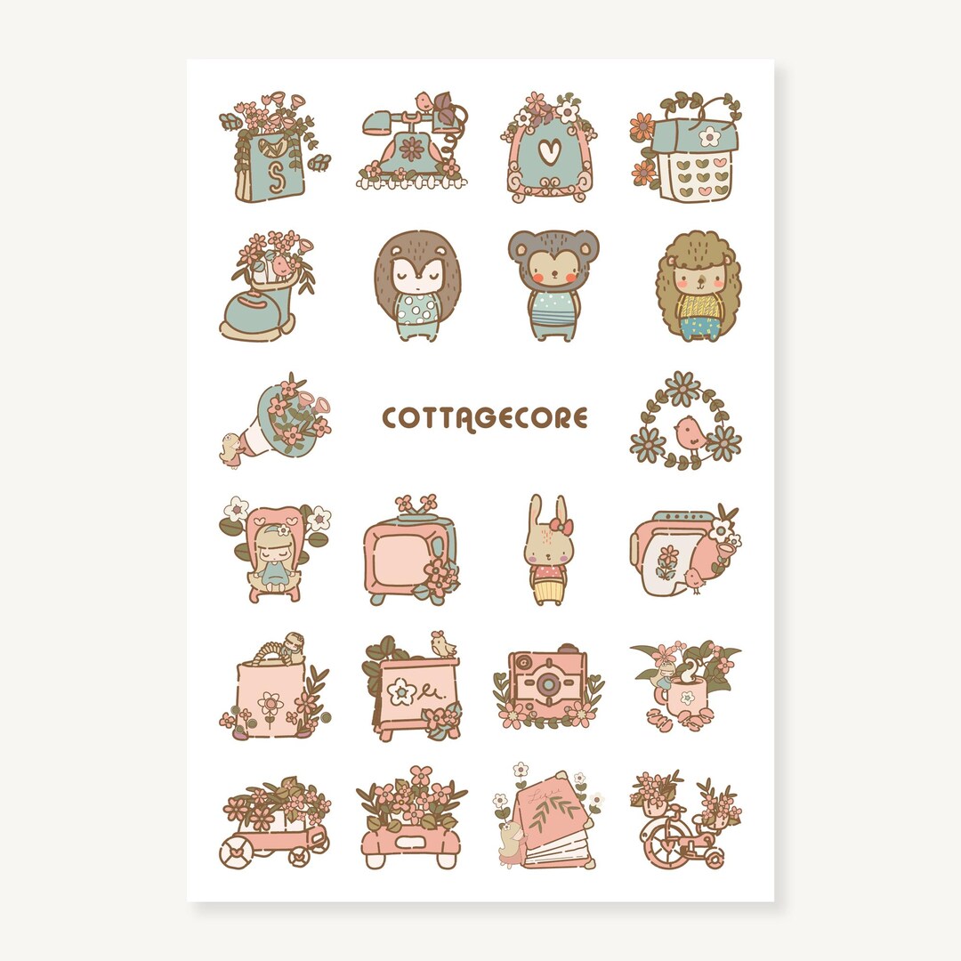 Cottagecore Sticker Sheet, Vintage Aesthetic, Garden Floral Stickers ...