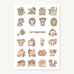 Cottagecore Sticker Sheet, Vintage Aesthetic, Garden Floral Stickers for Journals & Planners, Scrapbooks