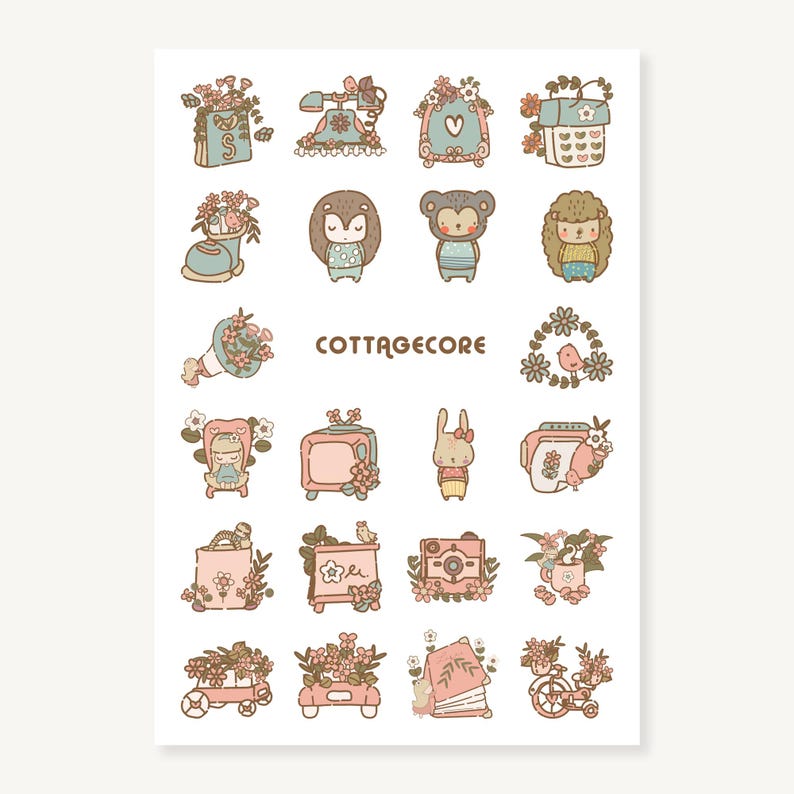 Cottagecore Sticker Sheet, Vintage Aesthetic, Garden Floral Stickers ...