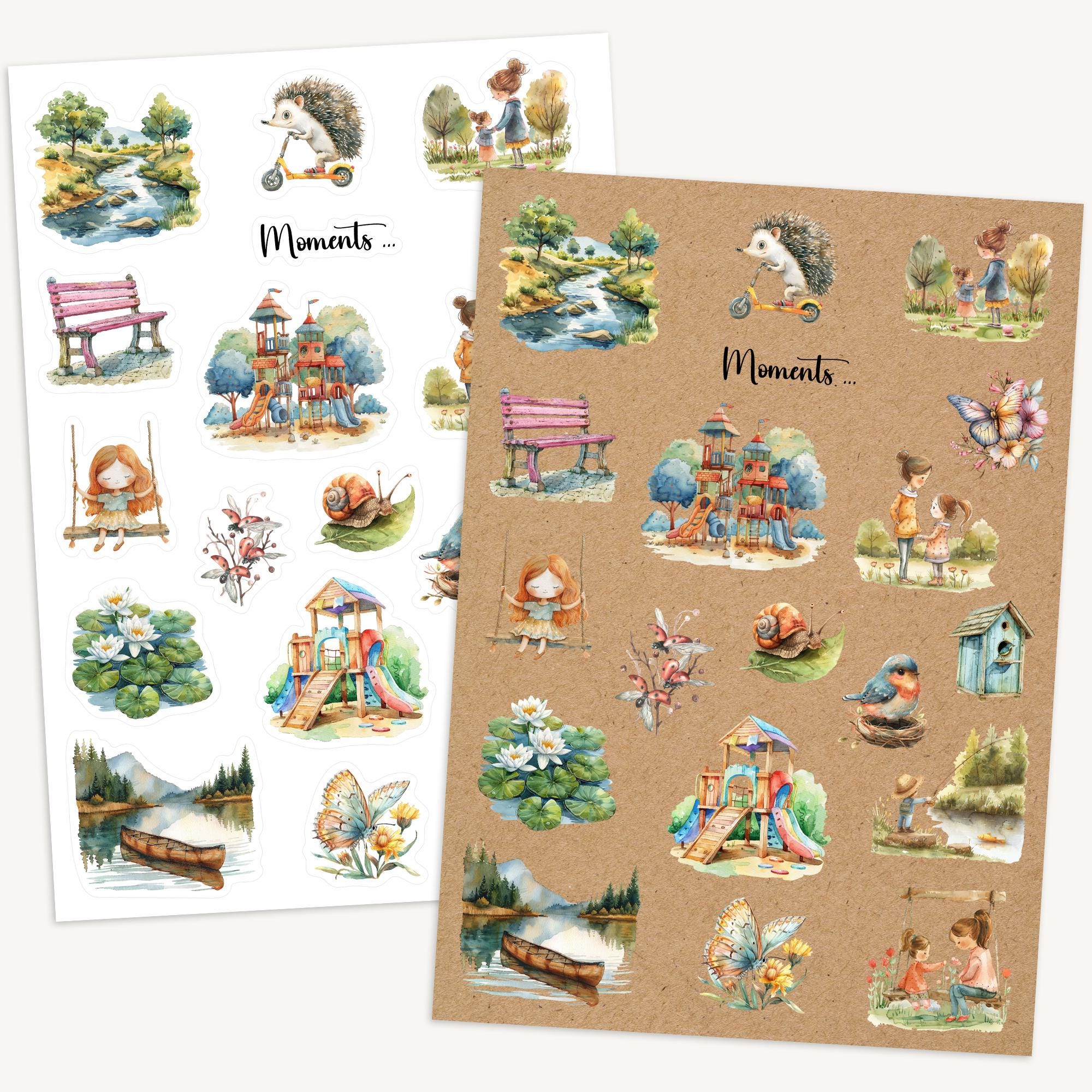 Spring Park Sticker Sheet, Watercolour Playground, Children, Nature, Planner Stickers, Journaling, Scrapbooking Supplies