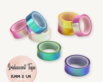 Iridescent Colour Tape, Metallic Masking Tape, 5M, 15mm Width, Gift Wrapping, Art Journaling Craft Supplies