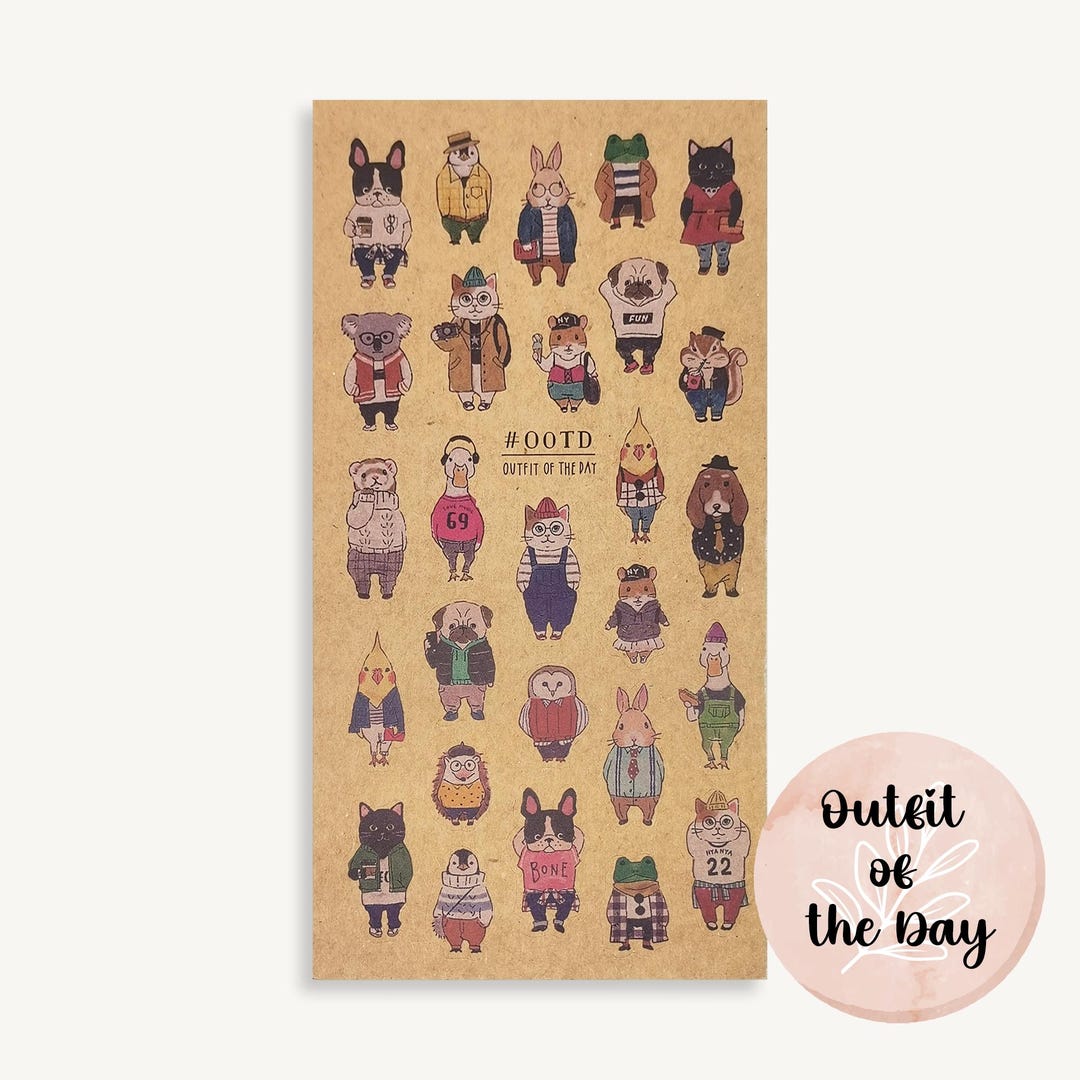 Animal Fashion Sticker Sheet, Outfit of the Day, OOTD, Journaling ...