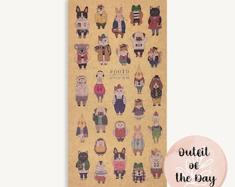 Animal Fashion Sticker Sheet, Outfit of the Day, OOTD, Journaling, Planner, Scrapbooking Stickers