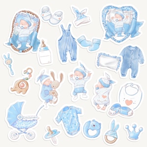 Adesivos azuis para bebês, com tema de bebê, recém-nascido, diário, álbum de recortes, chá de bebê