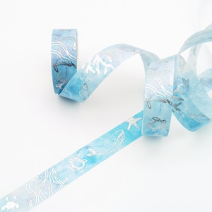 Sea Life Washi Tape Rolle, Ozean Thema, Unter dem Meer, 15 mm x 5 m, Silberfolie, Planer Bordüre, dekoratives Journaling Scrapbooking Tape