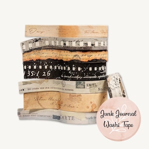 Confezione di nastri washi in stile vintage, vecchi copioni, bobine di film, libri vintage, effimeri retrò, scrapbooking, diario spazzatura