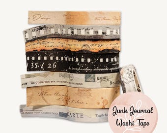 Vintage Washi Tape Set: Old Script, Movie Reels, Books - Scrapbooking