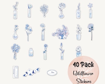 Wildflower Sticker Pack - Winter Flowers, Botanical Planner Stickers, Journaling, Scrapbooking Supplies