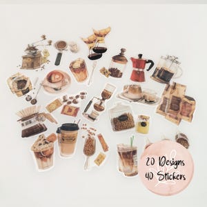 Adesivos temáticos de café, grãos de café, cafeteira, planejador, calendário, álbum de recortes, adesivos de diário