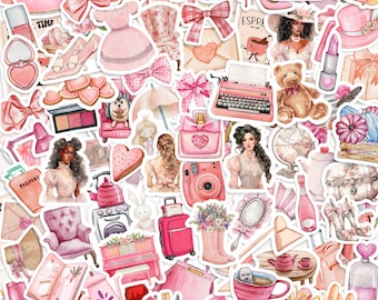25 Retro Pink Sticker Mix Pack, Vintage Aesthetic, Journal & Scrapbook Stickers