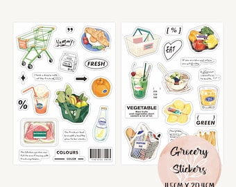 Grocery & Fresh Food Stickers, Shopping List Stickers, Cute Fruits Veggies Scrapbooking Journaling Supplies
