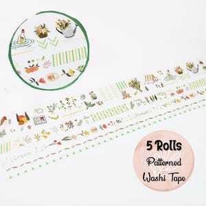 Floral Washi Tape Set, Nature Themed, Slim Boarder Tape, Planner Decor, Scrapbooking, Journaling Supplies