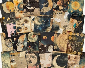 Vintage Astronomy Stickers, Retro Celestial Themed Junk Journal, Scrapbooking Supplies