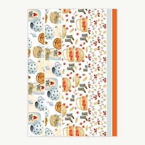 Puede incluir: Cuatro cintas adhesivas washi con diferentes patrones sobre un fondo blanco. Los patrones incluyen frascos con la palabra "jam" en ellos, una cesta de bayas rojas, botas y una cadena de luces.