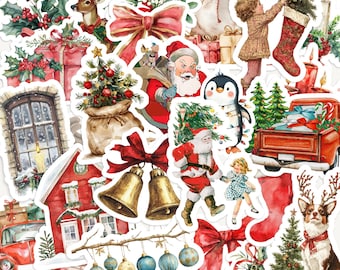 25 Vintage Christmas Stickers, Festive Gift Tag, Envelope, Scrapbooking & Journaling Decor