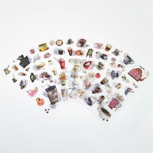 Coffee Sticker Sheets - Coffee Bean, Cups, Pastries, for Planners, Calendar, Scrapbooking, Journaling