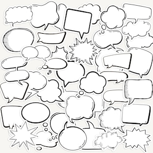 Paquete de 25 pegatinas con forma de globo de diálogo, en blanco y negro, estilo cómic, para diarios y álbumes de recortes