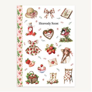 Feuille d'autocollants aux fraises, Stickers pour agenda Cottage Core, Journal, Fournitures de scrapbooking