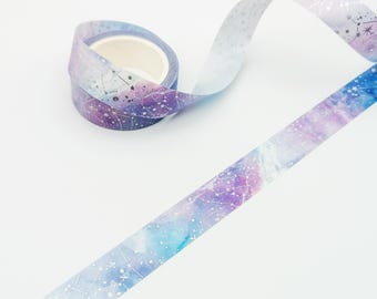 Cinta washi plateada con diseño de galaxia: Cinta planificadora de constelaciones de 15 mm