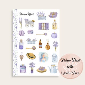 Stickervel, lavendel, Provence Spa Vibes, aromatherapie, met bijpassende washistrip, plannerstickers, journaling, benodigdheden voor scrapbooking