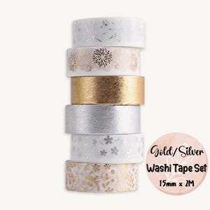 Goudzilveren washi-tapeset, 15 mm breed, decoratieve plannertape, journaling crafting tape