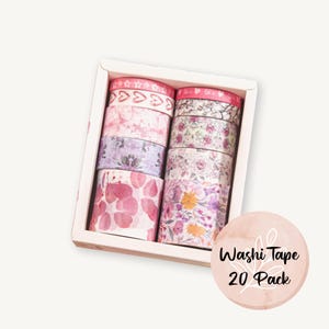 Juego de cintas washi con motivos florales de color rosa y morado, cinta decorativa con forma de corazón de rosa y flor de cerezo de Sakura, cinta para bordes de planificador, álbumes de recortes de naturaleza, diario