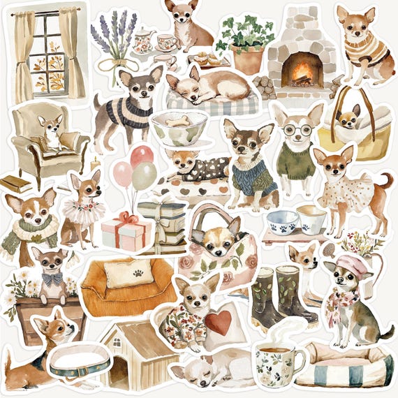 Chihuahua Stickers, Dog Stickers for Journaling, Planner, Scrapbooking