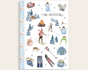 Ski Sticker Sheet, Winter Sport, Snowman, Winter Holiday, Planner Stickers, Calendar, Journaling, Scrapbooking Supplies
