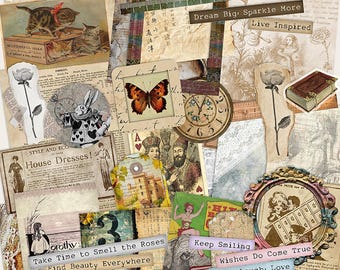 Vintage Junk Journal Mixed Pack, Scrappy Paper Sticker Ephemera Kit voor journaling, scrapbooking, collage