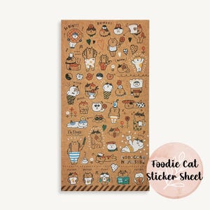 Feuille d'autocollants pour chats gourmands, autocollants en papier kraft marron animaux kraft pour journal, agenda, scrapbooking