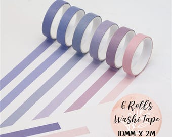 Lila Pastell Washi Tape Set: 10 mm Scrapbooking Tape, 6 Rollen