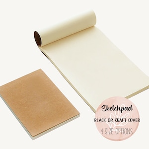 Bloc-notes en papier vierge, carnet de croquis blanc cassé, options de taille, 60 feuilles, couverture noire ou kraft, agenda, fournitures pour journaux