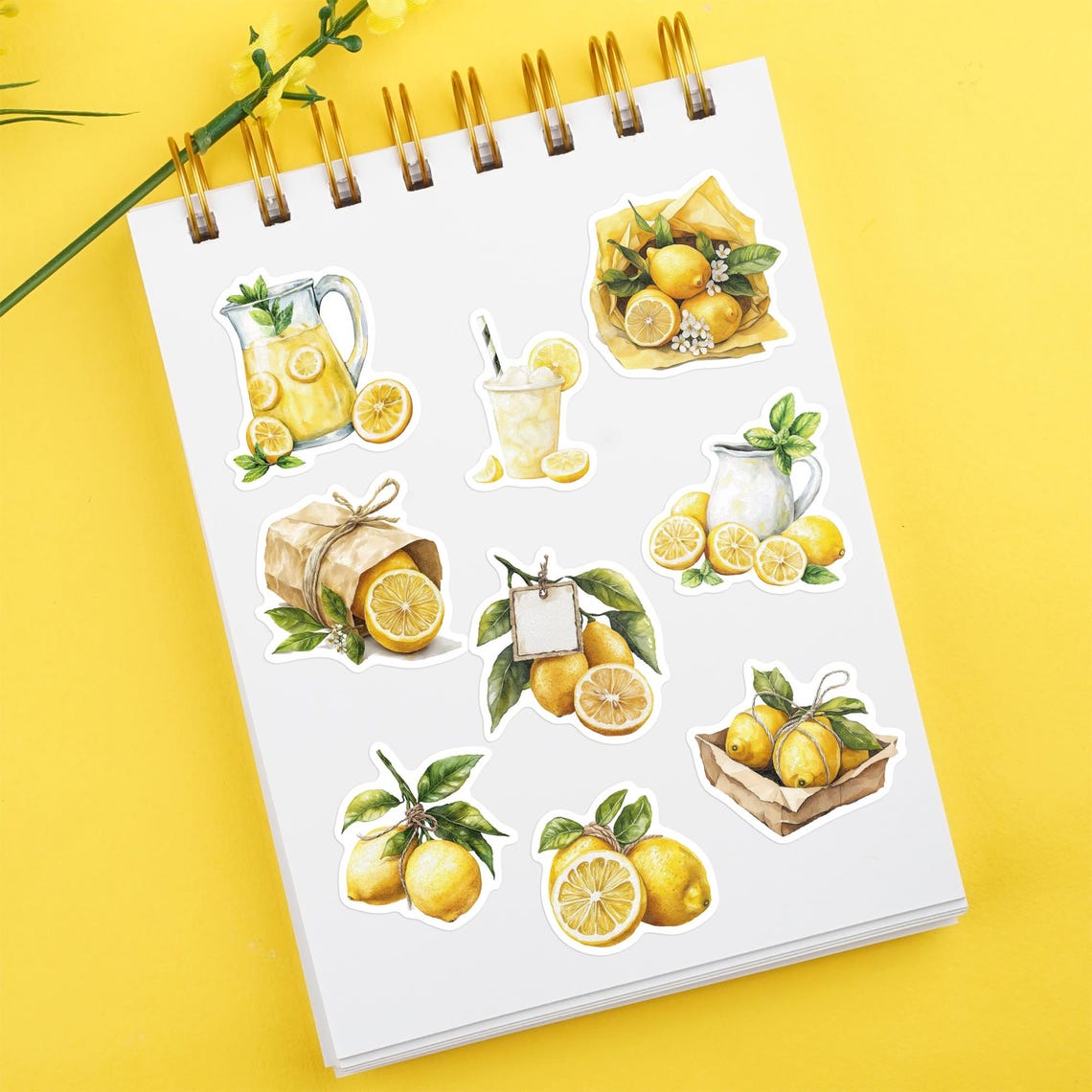 Lemon Sticker Pack: Watercolor Citrus Fruit, Scrapbook Planner Stickers ...