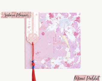 Sakura Cover Planner mit Kaninchen, Notizbuch, Kirschblüten Floral Journal